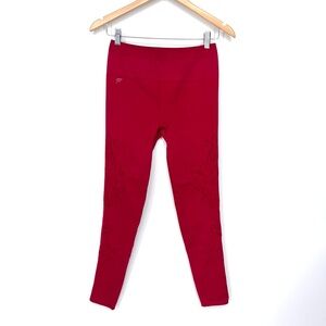 Fabletics High Waisted Red Seamless Lace Athletic Leggings Size Medium Short